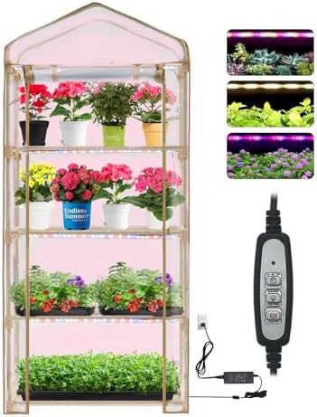 Four tier mini greenhouse with dimmable light