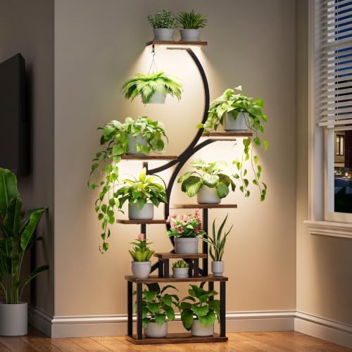 Eight tier corner plant stand with timer
