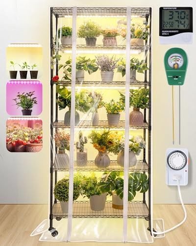 Metal plant shelf indoor greenhouse kit with lights
