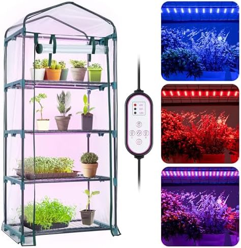 Four tier indoor greenhouse with LED lights