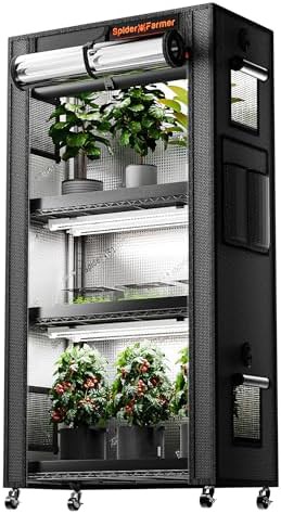 Four tier black plant stand with lights