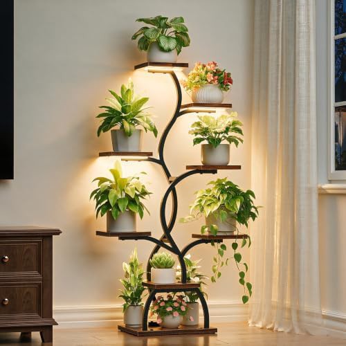 Eight tier corner plant stand with lights