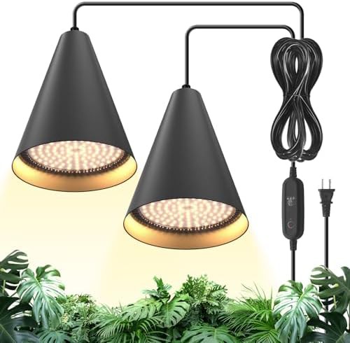 Two head hanging grow light with timer