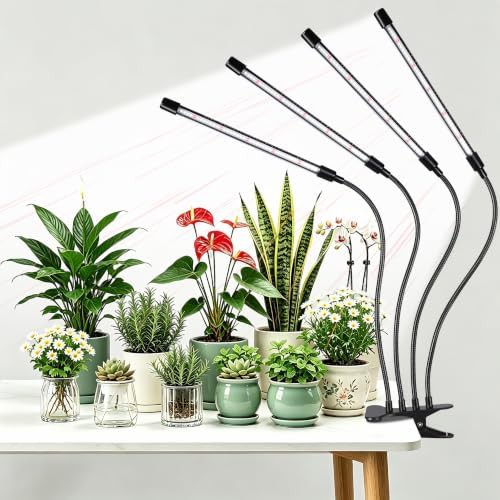 Black four head clip grow light with timer