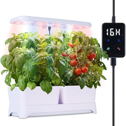 White desktop herb garden with pots