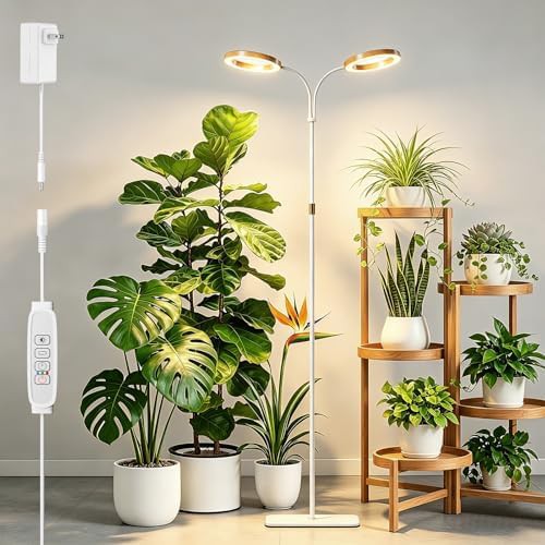 Adjustable floor stand grow lamp with built in timer