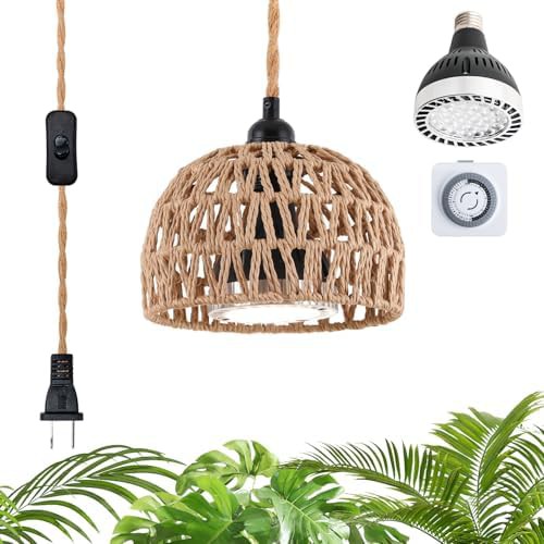 Hanging white pendant grow light with timer 30W