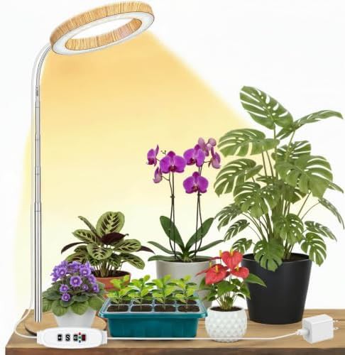 Desktop plant light with wood grain finish