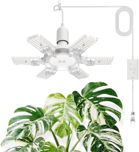 Hanging indoor plant light with timer