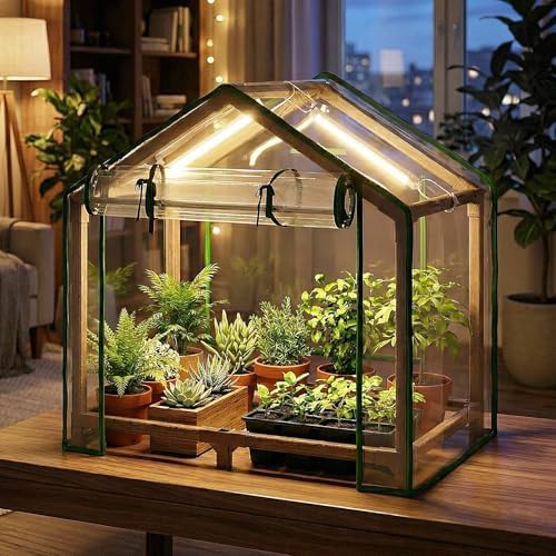 Desktop mini greenhouse with integrated timer