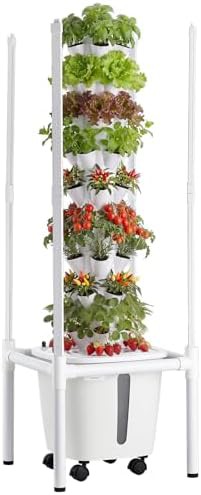 Vertical hydroponic tower with LED lights