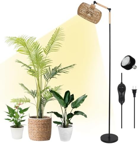 20W tall floor plant lamp with rattan shade